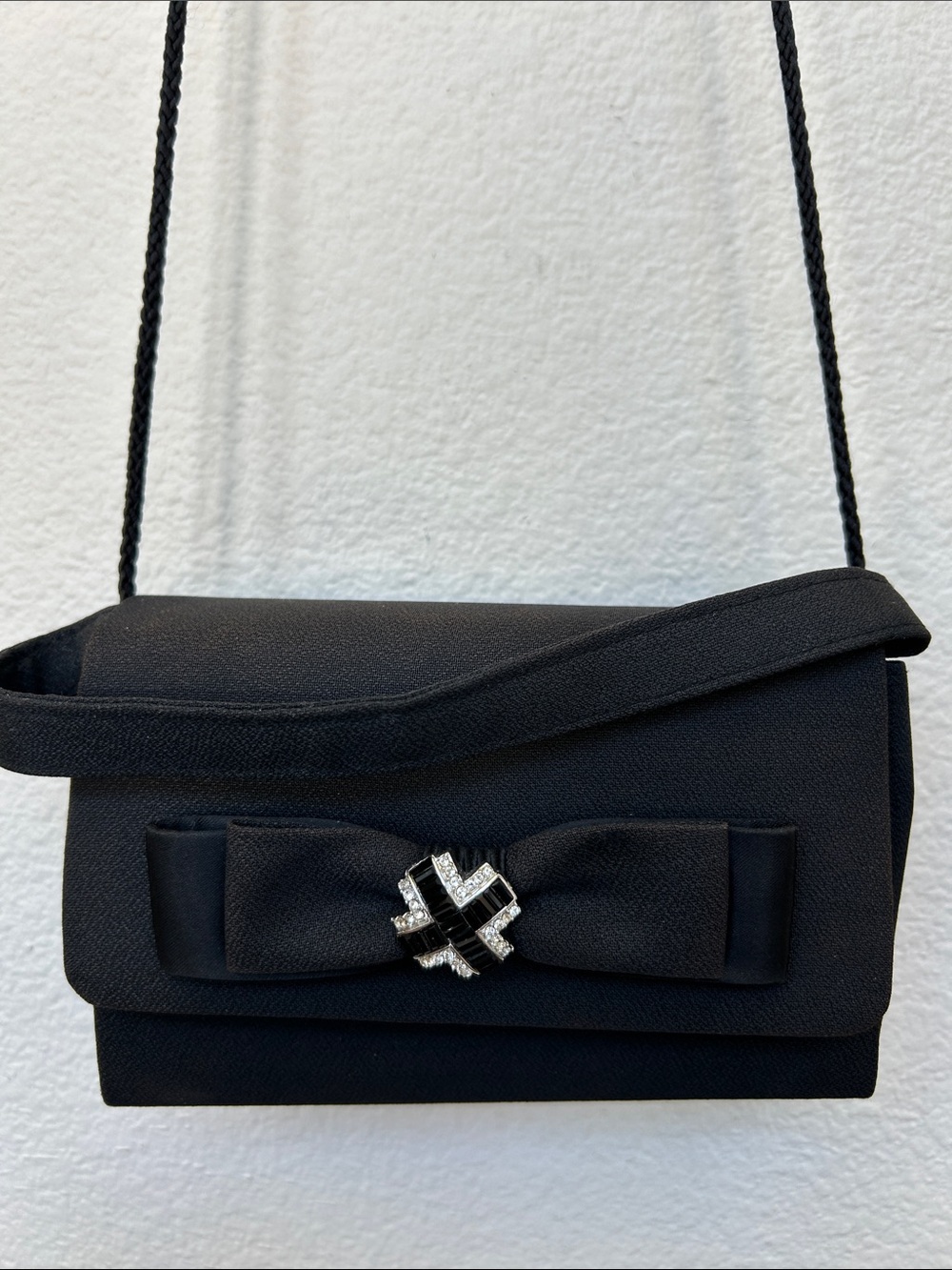 Blair Delmonico - Black Bow-Accent Evening Clutch with Crystal Brooch
